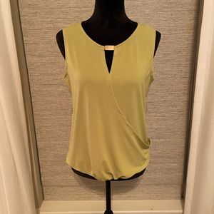 Jules & Leopold Green (Chartreuse) Peek-a-Boo Sleeveless Faux Wrap Blouse